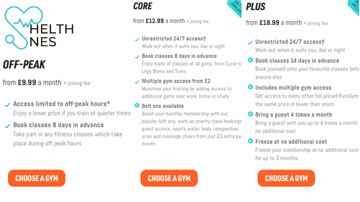 Types of Pure Gym Memberships