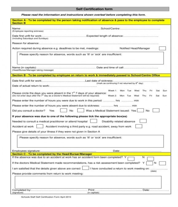 Self Certification Form