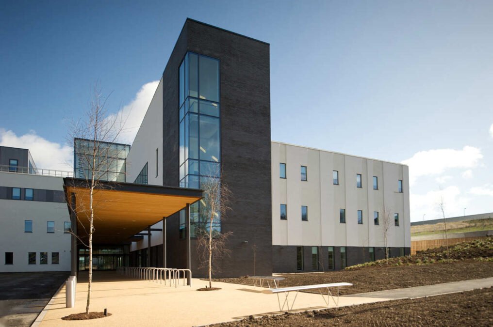 Modern hospital building at Stoke Mandeville Hospital