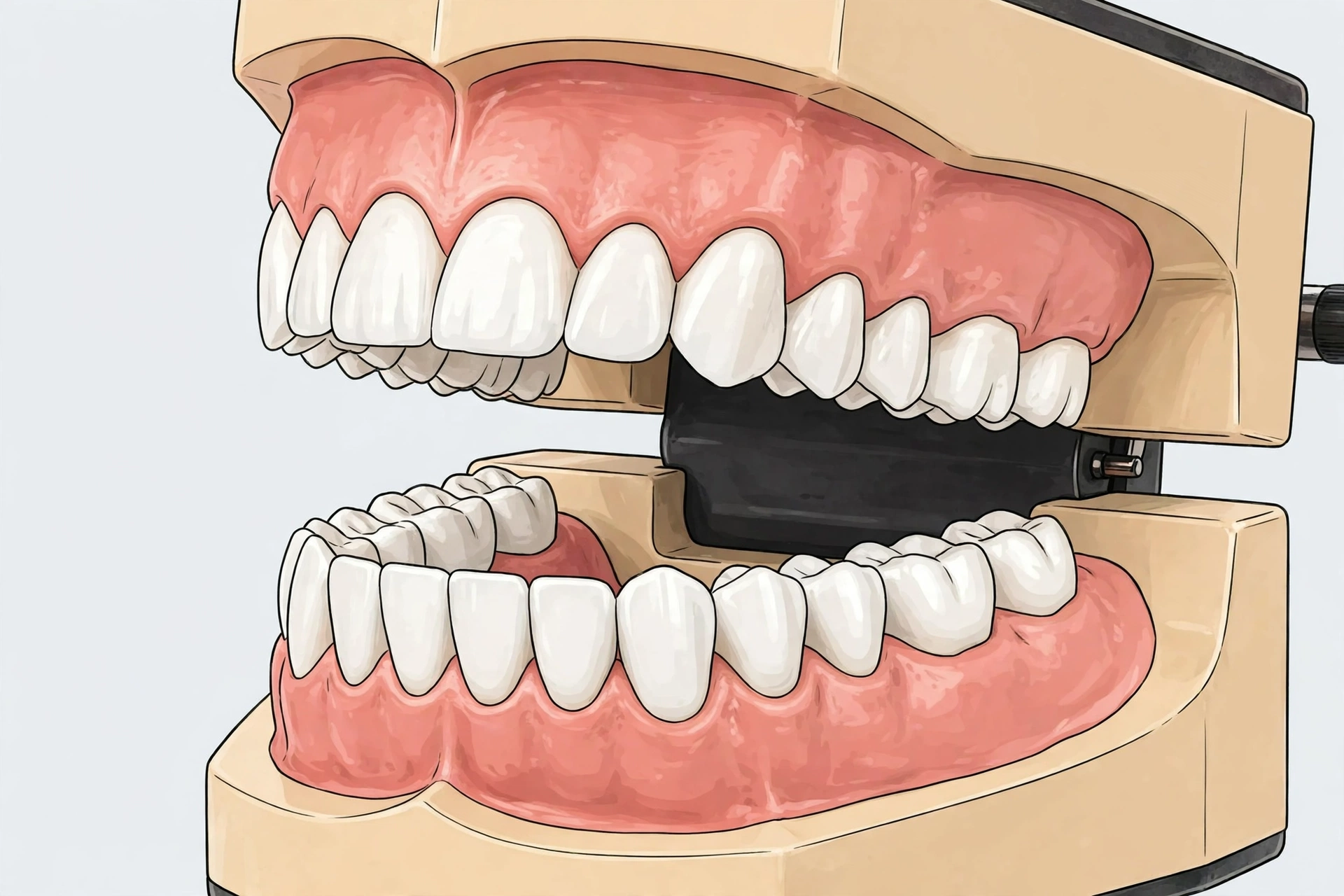 composite bonding before and after Close-up of a dental model showing healthy white teeth.