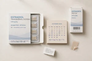 countess of chester hospital Evorel Sequi HRT patch boxes with a calendar marking the 28-day treatment cycle