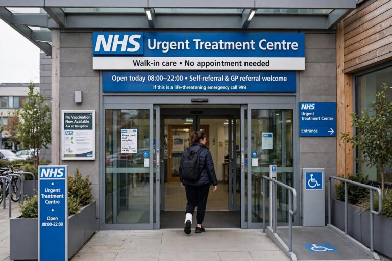 Entrance to an NHS urgent treatment centre in the UK