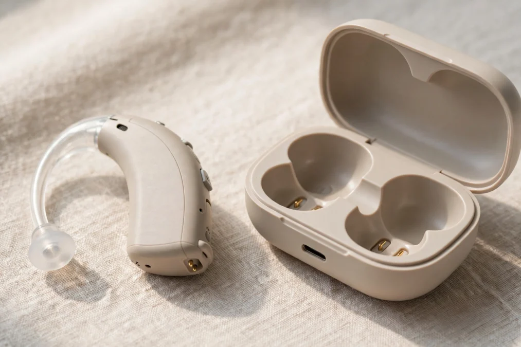 Modern Phonak hearing aid device on a clean background