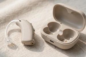 Modern Phonak hearing aid device on a clean background